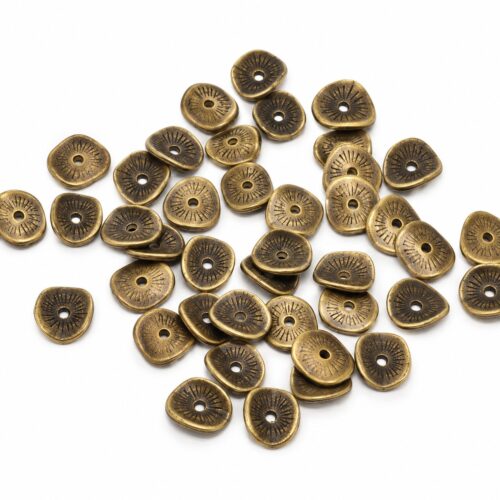 Perles intercalaires bronze 10 mm rondelles ondulées et striées x30