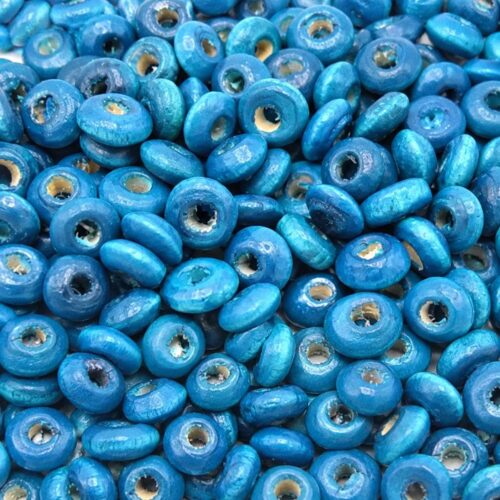 Perles intercalaires en bois turquoise 6 mm forme rondelle