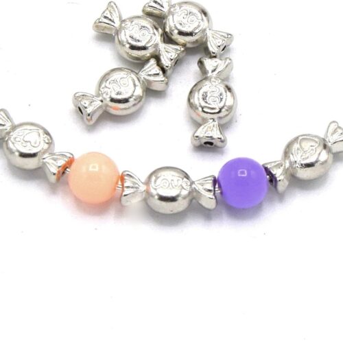 Perles métal bonbon argent 11mm x20