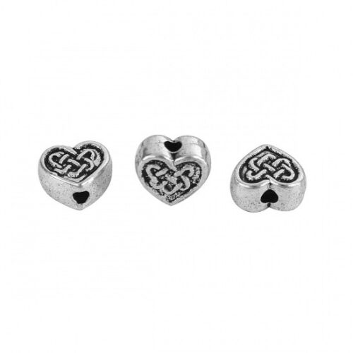 Perles métal coeur noeud celtique Argent antique - Par lots de : 20 / 50 unités