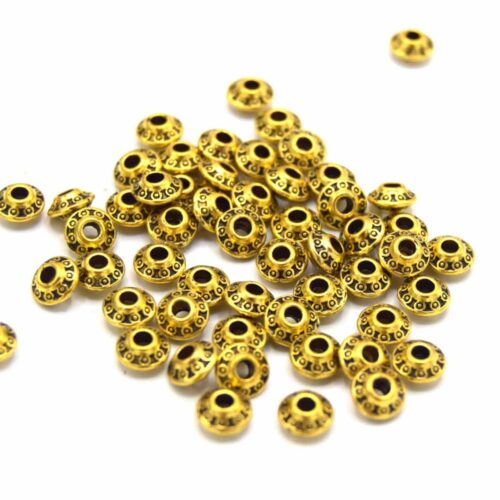 Perles métal soucoupe Couleur doré gravé cercles antique