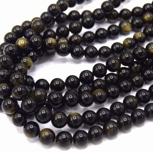 Perles obsidienne rondes 8mm reflets doré