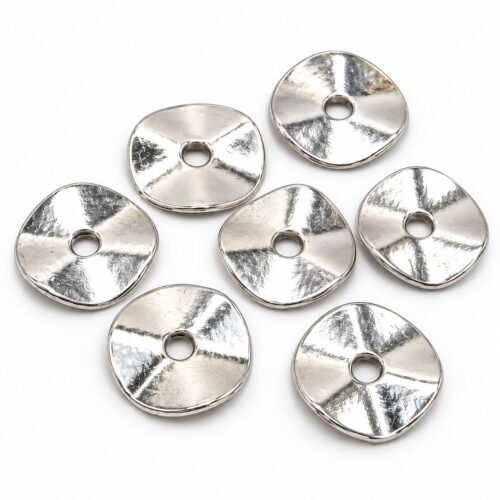 Perles rondelles intercalaires ondulées argentées 15mm