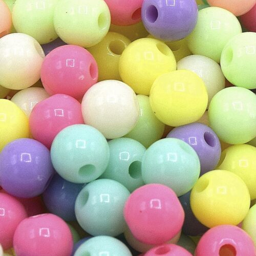 Perles rondes colorées fluo acrylique mixte 6mm