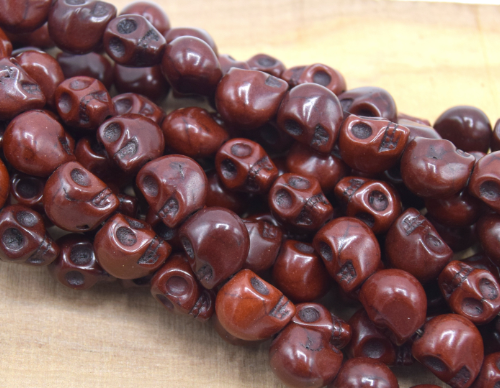 Perles tête de mort -  crâne skull howlite marron  antique veinées 10 mm