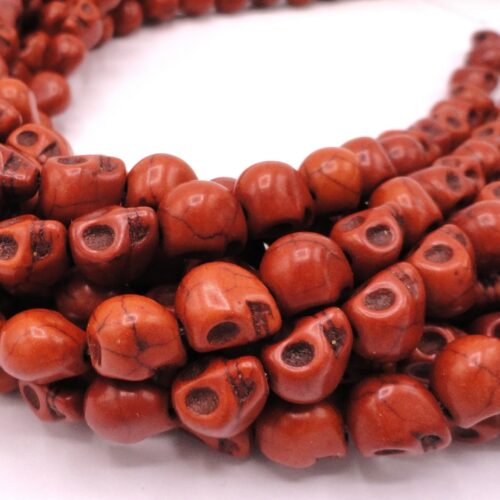 Perles tête de mort marron antique veinées 10 mm
