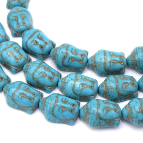 Perles têtes de bouddha howlite turquoise 19mm