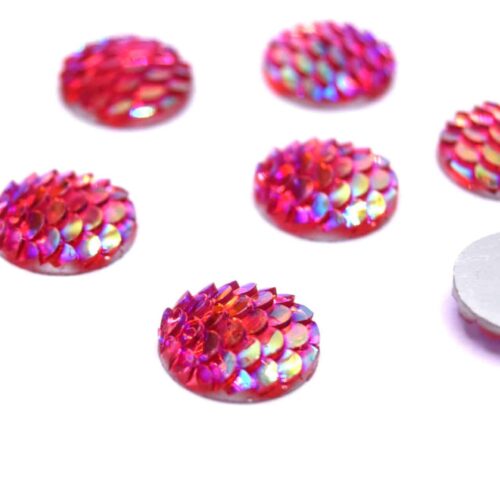 Cabochons écailles de sirène rouge 12mm x20