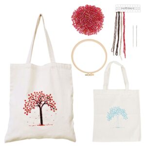 Sac en toile kit de broderie de perles arbre rouge (2)