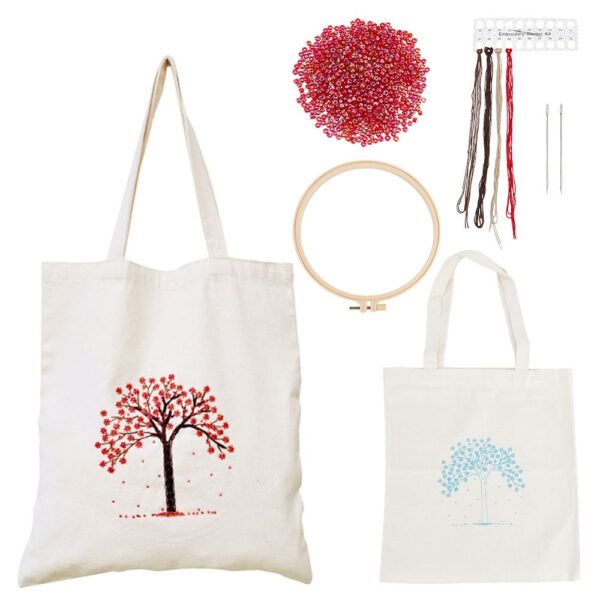 Sac en toile kit de broderie de perles arbre rouge (2)