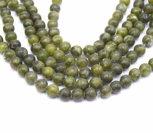 Perles jade taiwan naturelle ronde vert olive 8mm