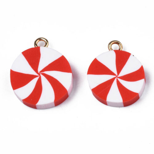 Pendentif bonbon de Noël rouge et blanc en pâte polymère