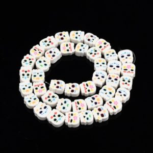 Perles forme crâne blanc 9~10mm en argile de polymère
