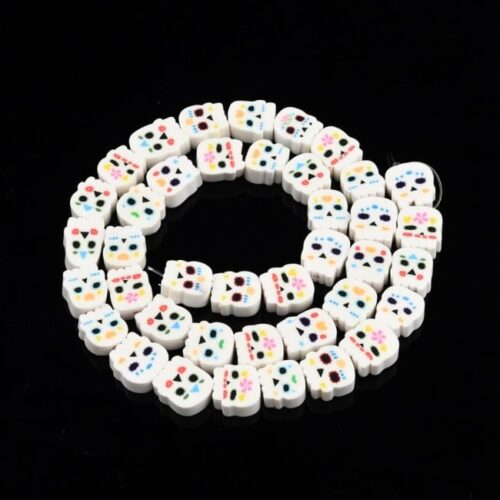 Perles forme crâne blanc 9~10mm en argile de polymère