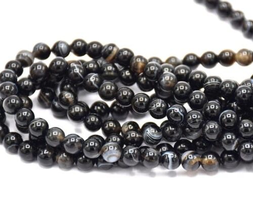 Perles agate rayée noire grade A ronde 6mm