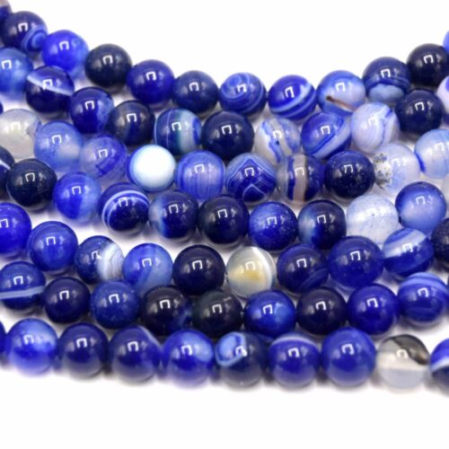 Perles agate ronde bleu marine 6mm