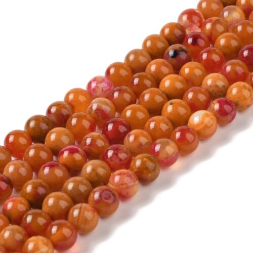 Lot de 20 perles d'agate naturelle ronde orange foncé de 8mm pour la création de bijoux DIY.