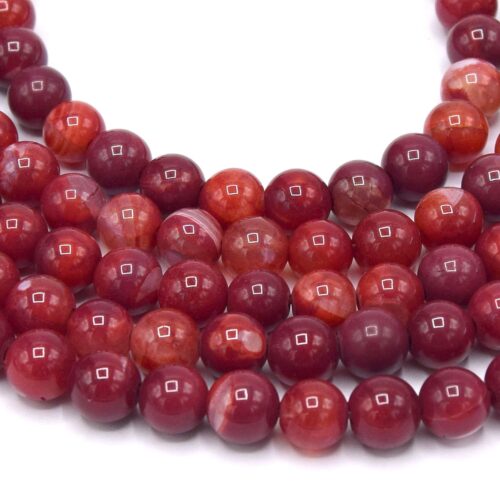 Perles agate rayée rouge bordeaux 6mm Grade A