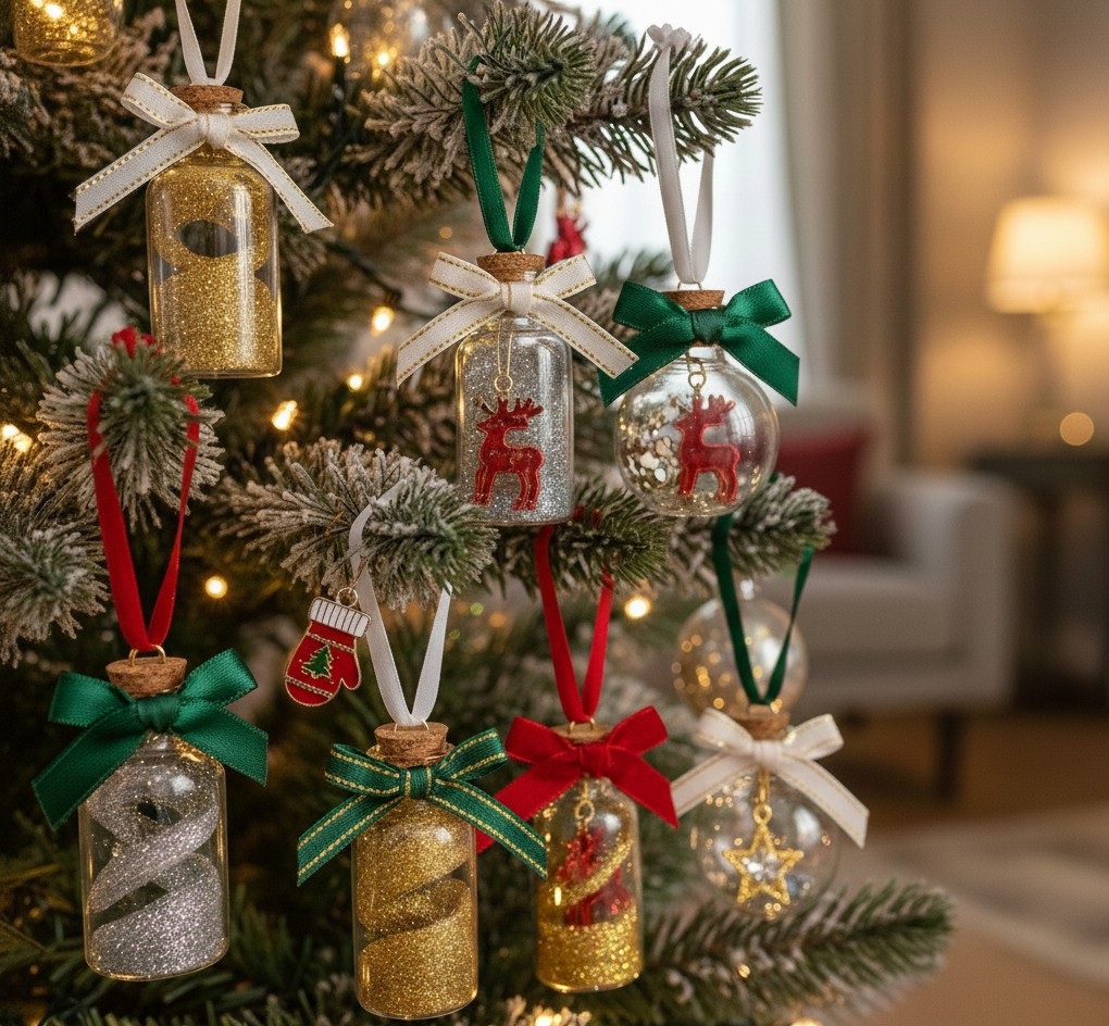 Ornements de Sapin Scintillants, mini-flacons en verre diy