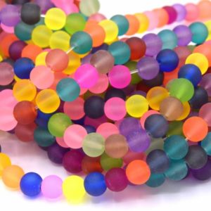 Perles de verre givrées multicolore ronde 8mm  x 49 perles