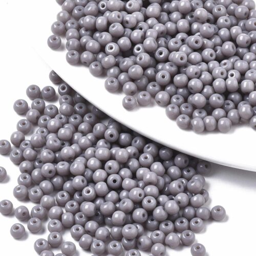 Perles de verre opaque ronde grise x200