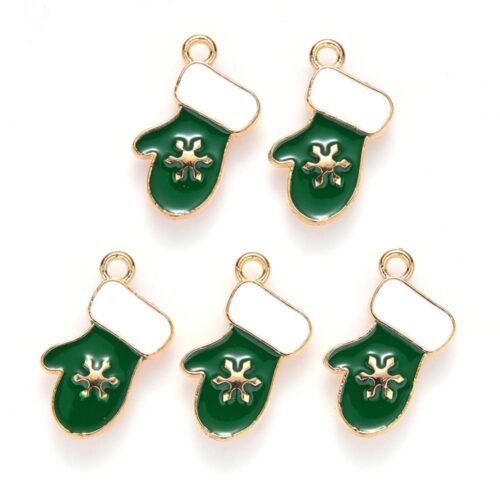 Breloques gant vert émaillé x5