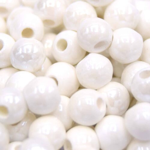 Perles en porcelaine émaillées rondes blanches x20