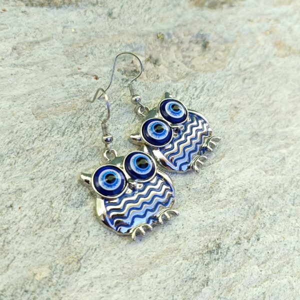 boucles d'oreilles chouettes yeux bleus protection