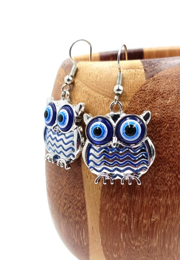 Boucles d'oreilles chouette aux yeux bleus – Image 2