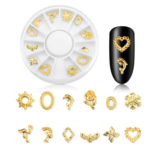 Boite de cabochons nail en alliage 12pcs divers