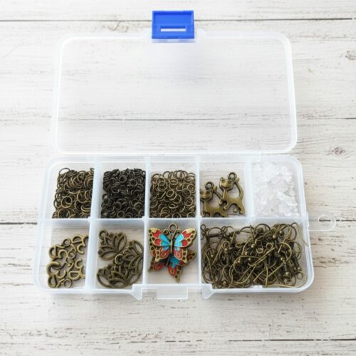 kit breloques bijoux DIY bronze antique avec anneaux 4 5 6 mm, crochets et breloques lotus om papillon chat