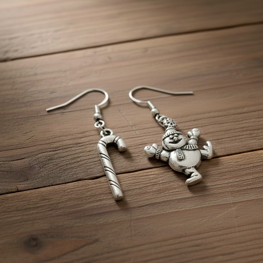 boucles d'oreille noel sucre d'orge, canne, bonhomme de neige patineur
