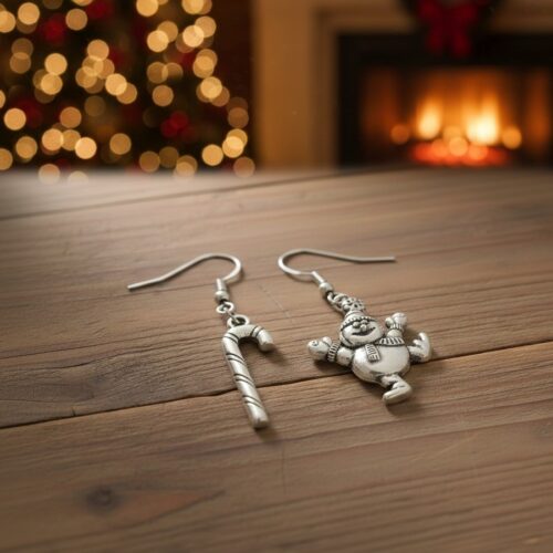 boucles d'oreille noel sucre d'orge, canne, bonhomme de neige patineur