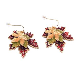 boucles d'oreilles feuilles d'érable 3 couleurs en acier inoxydable