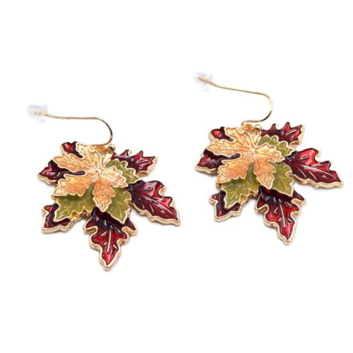 boucles d'oreilles feuilles d'érable 3 couleurs en acier inoxydable