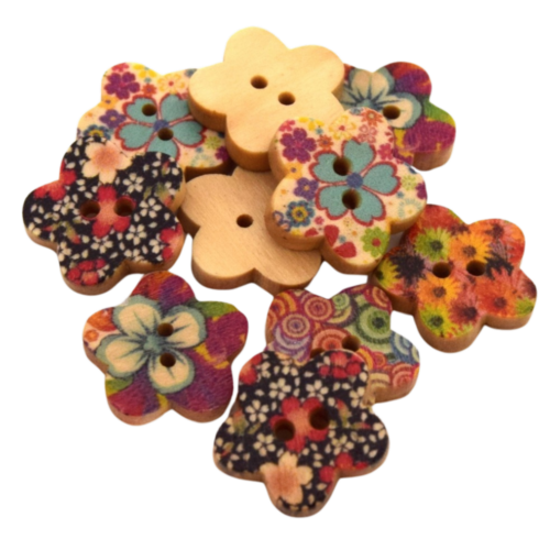 Boutons bois fleurs 17mm  2 trous  x20