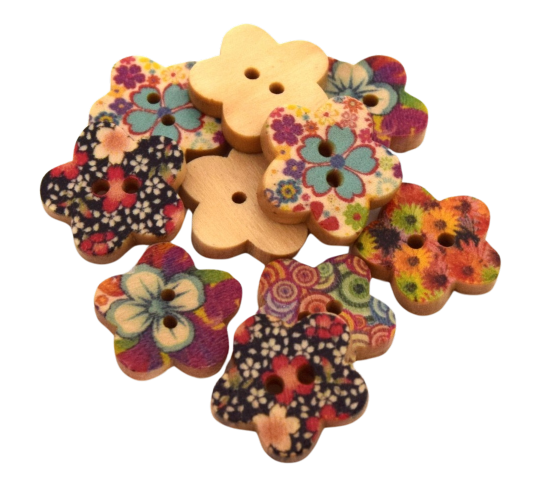 Mercerie et scrapbooking - boutons en bois en forme de fleurs