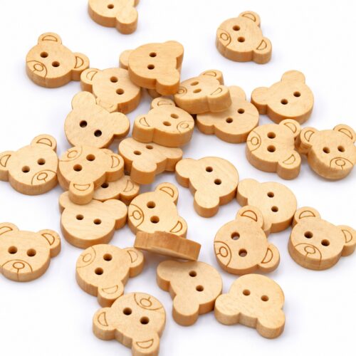 boutons tête d'ours en bois naturel 13mm