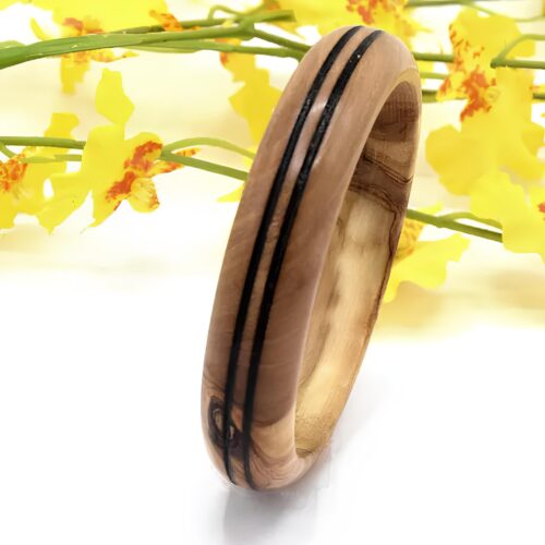 bracelet en bois olivier à bandes rond jonc