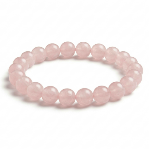 bracelet quartz rose 8mm sur fond blanc de face