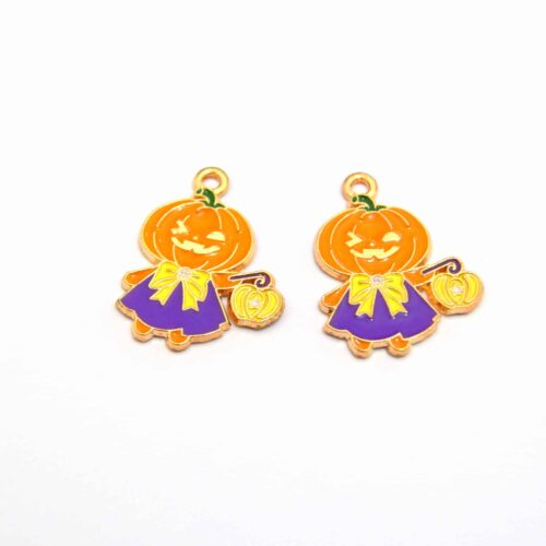 Breloques en émail citrouille avec lanterner, jack-o-lantern Halloween