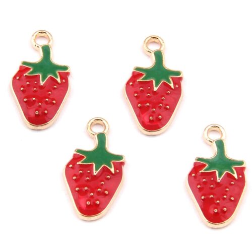 Breloques émaillées fruit fraise rouge