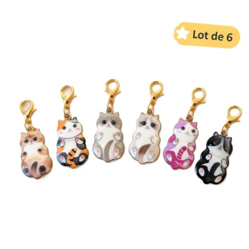 breloques chat émaillé coloré lot 6 pendentif de décoration avec attache pince de crabe doré