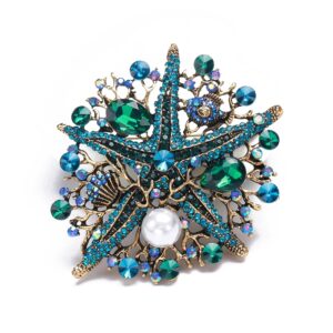 broche étoile de mer bleu strass