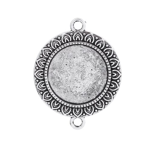 Supports  à cabochon connecteur 20mm couleur argent vieilli motifs fleurs