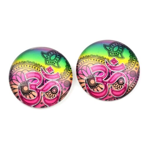 Cabochons en verre image OM demi rond Ø25mm x2