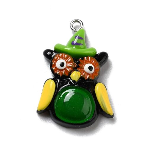 cabochon résine breloque hibou vert
