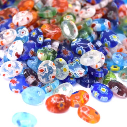 Cabochons en verre millefiori ovale à fond plat multicolore 8x6mm