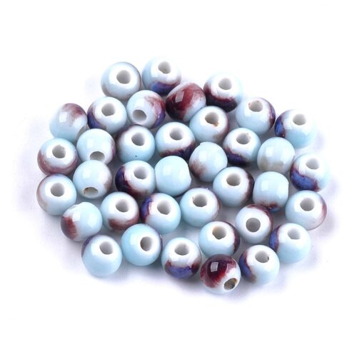 Perles porcelaine émaillées rondes bleu 6mm