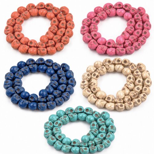 chapelet de perles crânes 10mm colorées multicolore